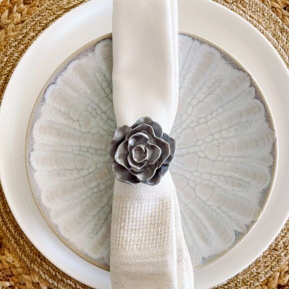 Elegant Rose Napkin Rings – Satin Silver Handmade - Wedding Party Event Planner - Picture 5 of 13